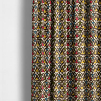 Ziani Geometric Pyramid Pattern In Vibrant Green Pink Yellow Brown Blue Colour Velvet Upholstery Fabric JO-76 - Made To Measure Curtains