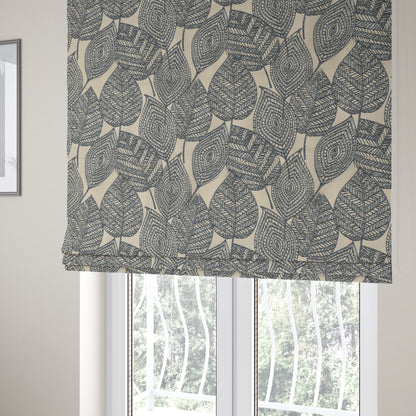 Floral Inside Details Pattern In Blue Colour Chenille Jacquard Furniture Fabric JO-761 - Roman Blinds