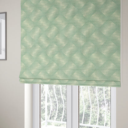 Blue Cream Colour Modern Faded Square Geometric Wave Pattern Chenille Upholstery Fabric JO-765 - Roman Blinds