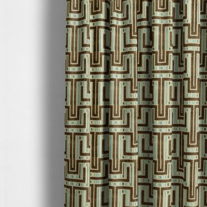 Maze Geometric Modern Pattern In Blue Brown Colour Velvet Upholstery Fabric JO-767 - Made To Measure Curtains