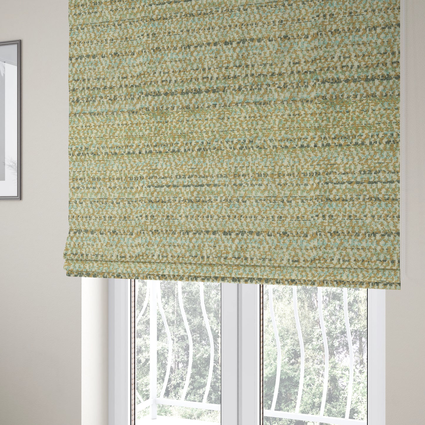 Geometric Pattern In Grey Blue Colour Chenille Upholstery Fabric JO-769 - Roman Blinds