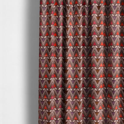 Ziani Geometric Pyramid Pattern In Vibrant Pink Orange Purple Colour Velvet Upholstery Fabric JO-77 - Made To Measure Curtains