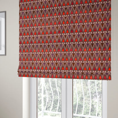 Ziani Geometric Pyramid Pattern In Vibrant Pink Orange Purple Colour Velvet Upholstery Fabric JO-77 - Roman Blinds