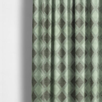 Modern Geometric Cubed Pattern In Green Grey Colour Velvet Upholstery Fabric JO-771 - Made To Measure Curtains