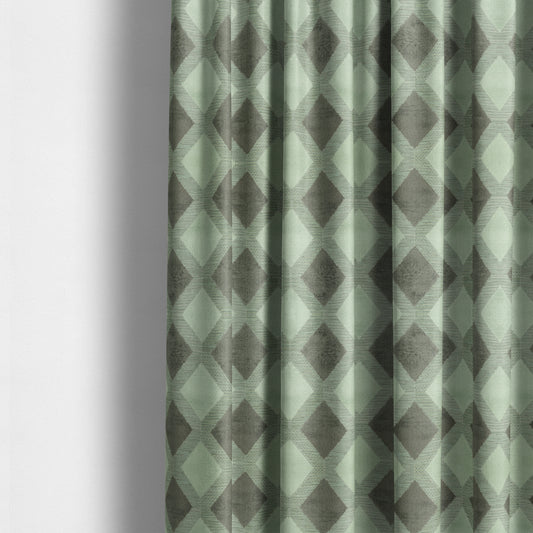 Modern Geometric Cubed Pattern In Green Grey Colour Velvet Upholstery Fabric JO-771 - Made To Measure Curtains