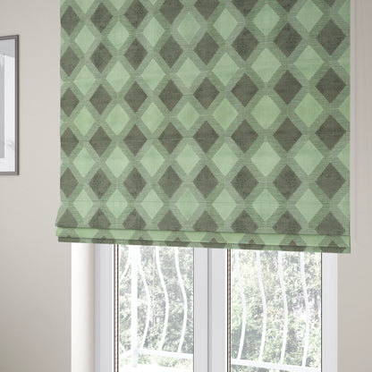 Modern Geometric Cubed Pattern In Green Grey Colour Velvet Upholstery Fabric JO-771 - Roman Blinds