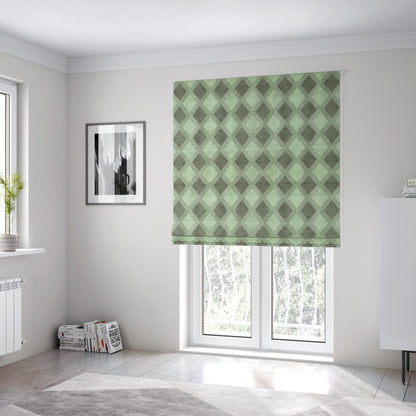 Modern Geometric Cubed Pattern In Green Grey Colour Velvet Upholstery Fabric JO-771 - Roman Blinds