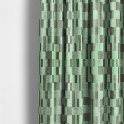 Modern Geometric Pattern In Green Grey Colour Velvet Upholstery Fabric JO-772 - Made To Measure Curtains