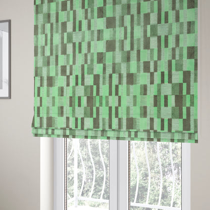 Modern Geometric Pattern In Green Grey Colour Velvet Upholstery Fabric JO-772 - Roman Blinds