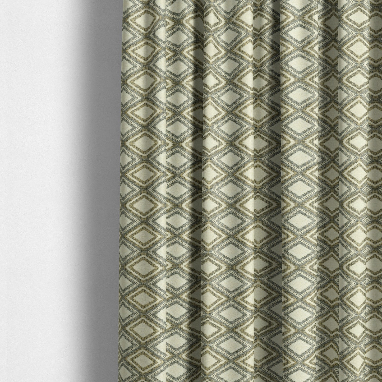 Gold Cream Colour Diamond Geometric Pattern Chenille Upholstery Fabric JO-776 - Made To Measure Curtains