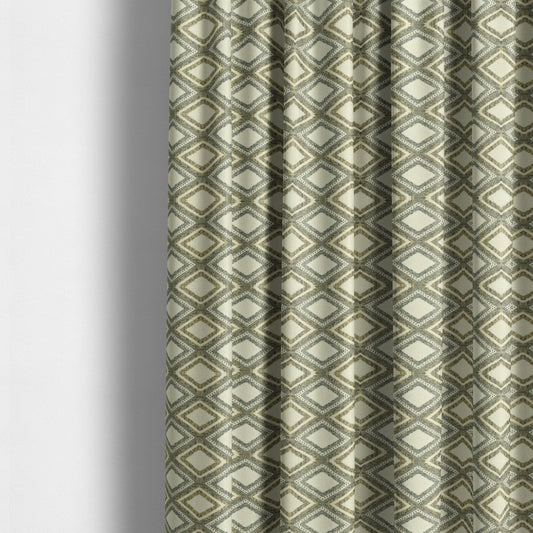 Gold Cream Colour Diamond Geometric Pattern Chenille Upholstery Fabric JO-776 - Made To Measure Curtains