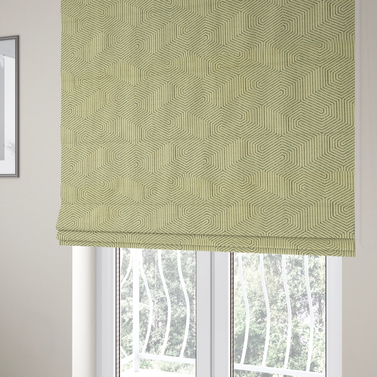 Geometric Maze Pattern In Cream Colour Chenille Jacquard Furniture Fabric JO-777 - Roman Blinds