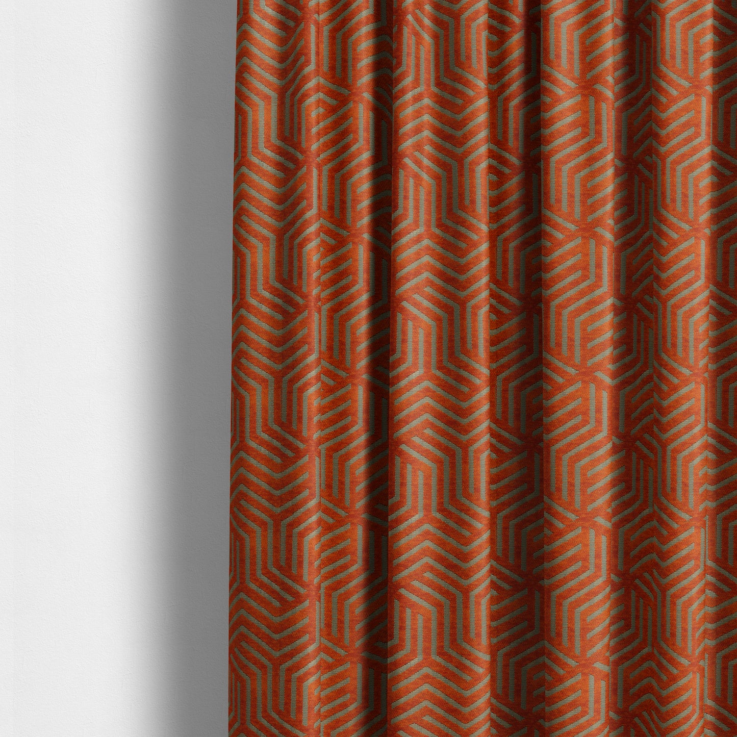 Orange Golden Shiny Geometric Pattern Soft Chenille Upholstery Fabric JO-779 - Made To Measure Curtains