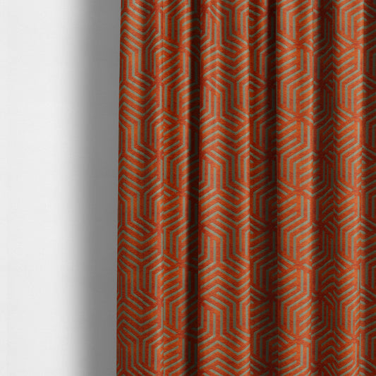 Orange Golden Shiny Geometric Pattern Soft Chenille Upholstery Fabric JO-779 - Made To Measure Curtains