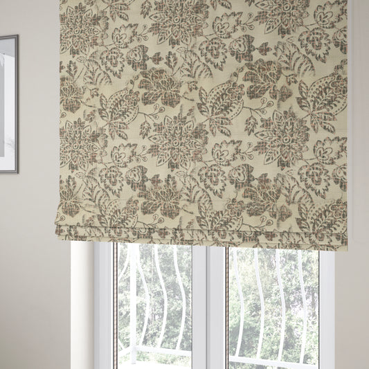 Floral Pattern In Pink Grey Colour Chenille Jacquard Furniture Fabric JO-782 - Roman Blinds