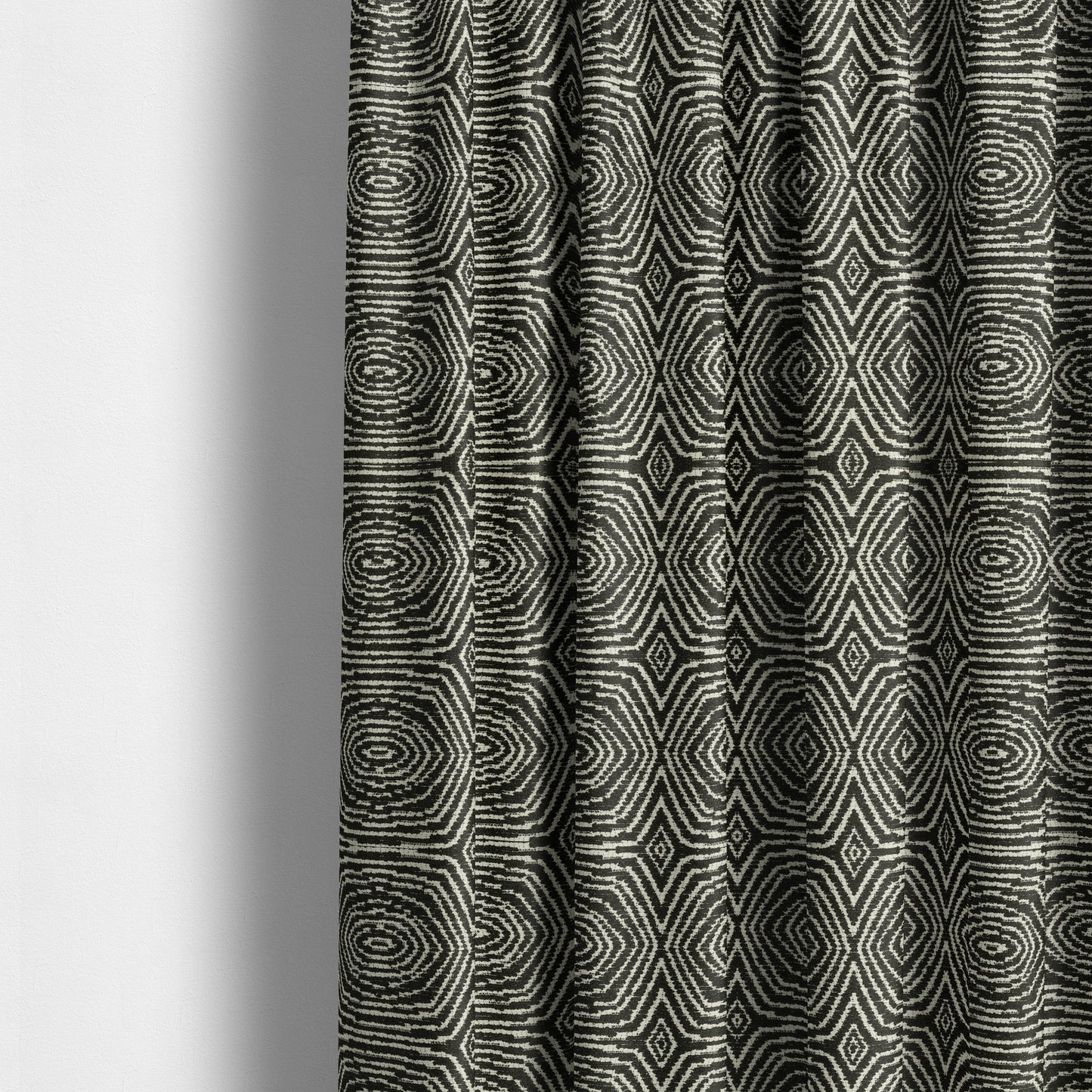 Swirl Geometric Pattern In Black Colour Chenille Upholstery Fabric JO-784 - Made To Measure Curtains