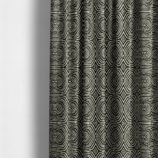 Swirl Geometric Pattern In Black Colour Chenille Upholstery Fabric JO-784 - Made To Measure Curtains