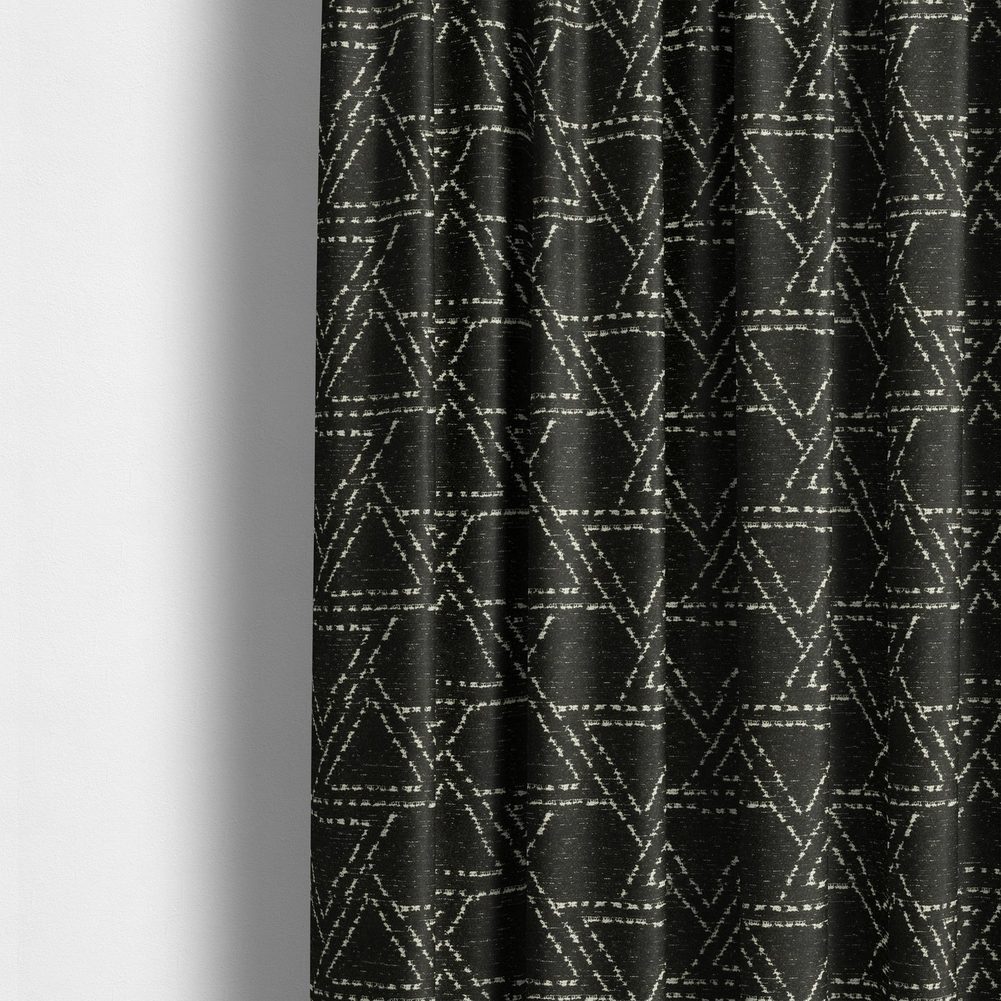 Triangular Modern Geometric Pattern In Black Colour Chenille Upholstery Fabric JO-785 - Made To Measure Curtains