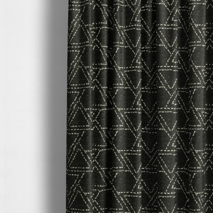 Triangular Modern Geometric Pattern In Black Colour Chenille Upholstery Fabric JO-785 - Made To Measure Curtains