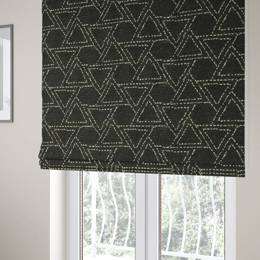 Triangular Modern Geometric Pattern In Black Colour Chenille Upholstery Fabric JO-785 - Roman Blinds