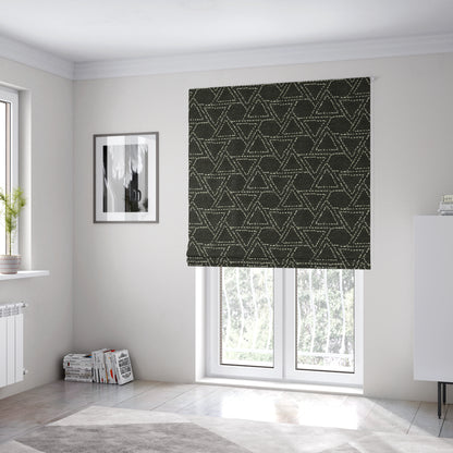 Triangular Modern Geometric Pattern In Black Colour Chenille Upholstery Fabric JO-785 - Roman Blinds