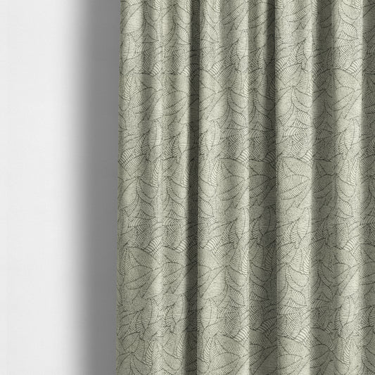 Floral Leaf Pattern In Cream Grey Soft Chenille Upholstery Fabric JO-788 - Made To Measure Curtains