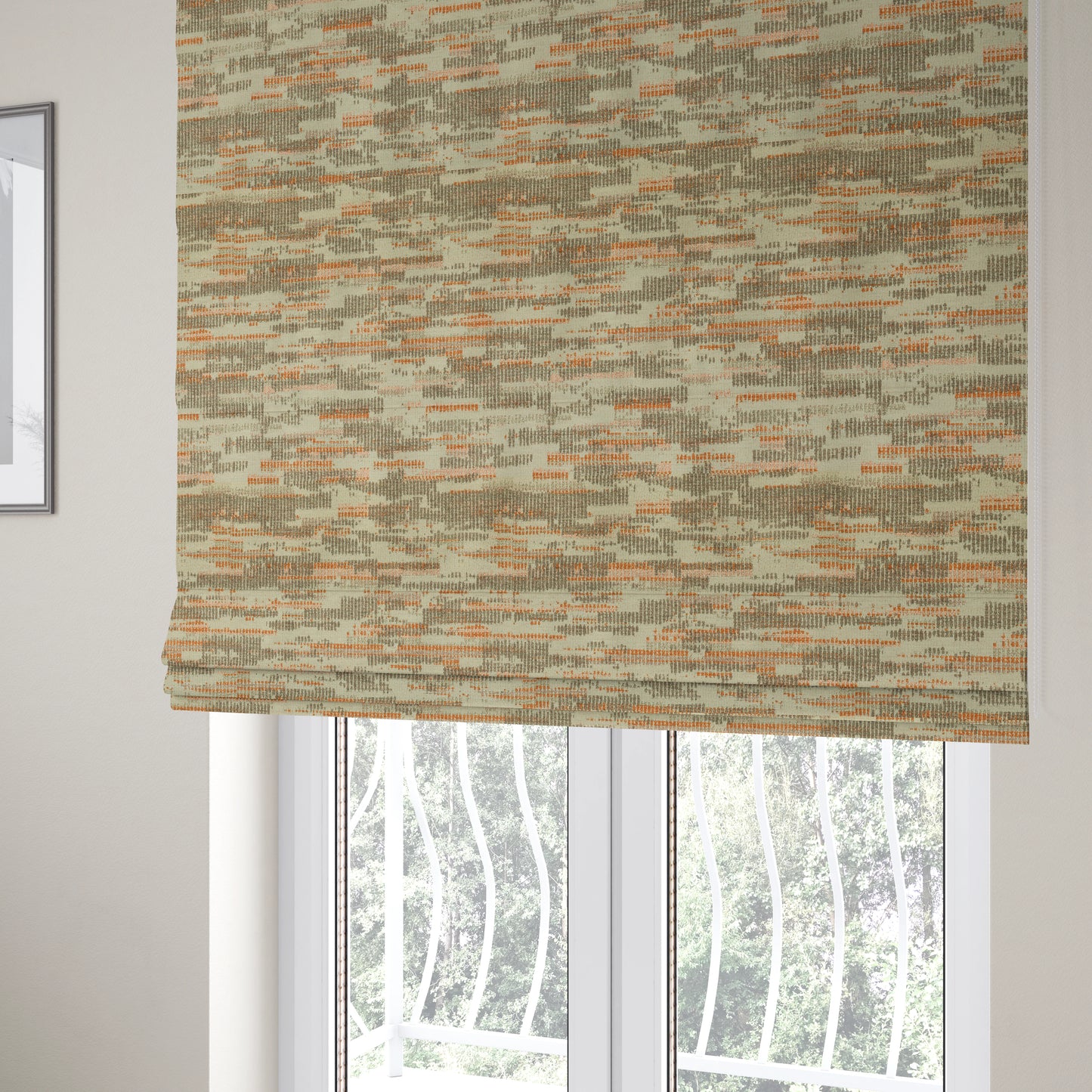 Abstract Pattern In Orange Grey Colour Chenille Upholstery Fabric JO-790 - Roman Blinds