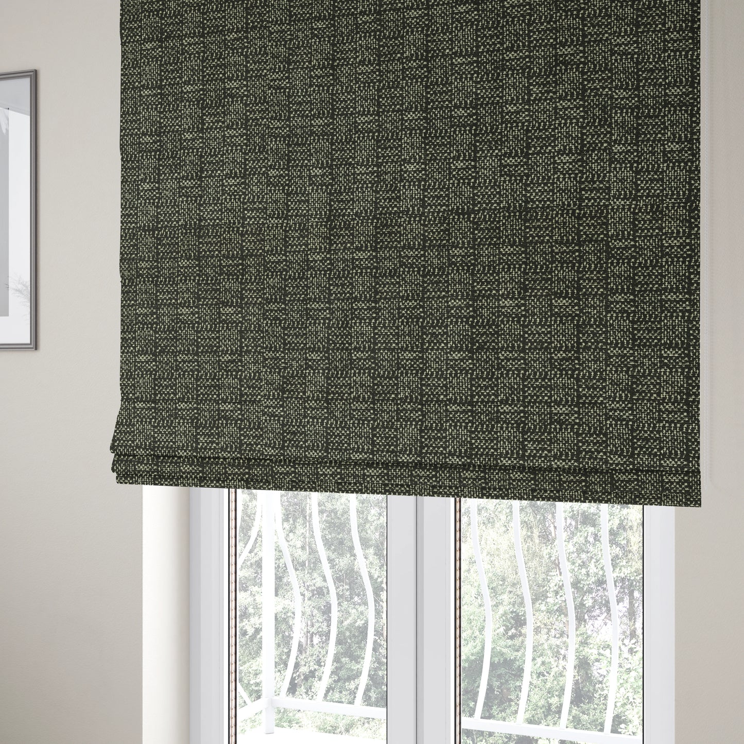 Patch Effect Modern Geometric Pattern In Black Colour Chenille Upholstery Fabric JO-791 - Roman Blinds