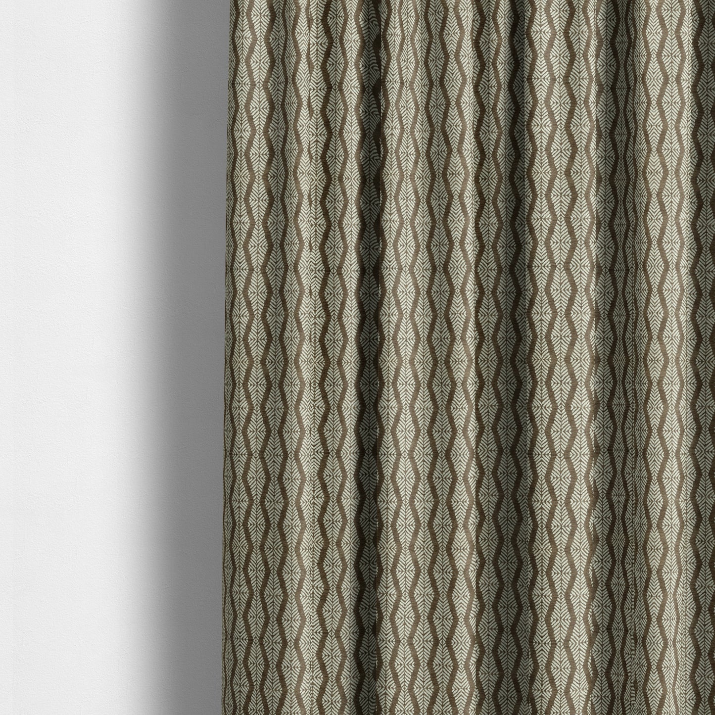 Brown Cream Colour Striped Theme Pattern Chenille Upholstery Fabric JO-792 - Made To Measure Curtains