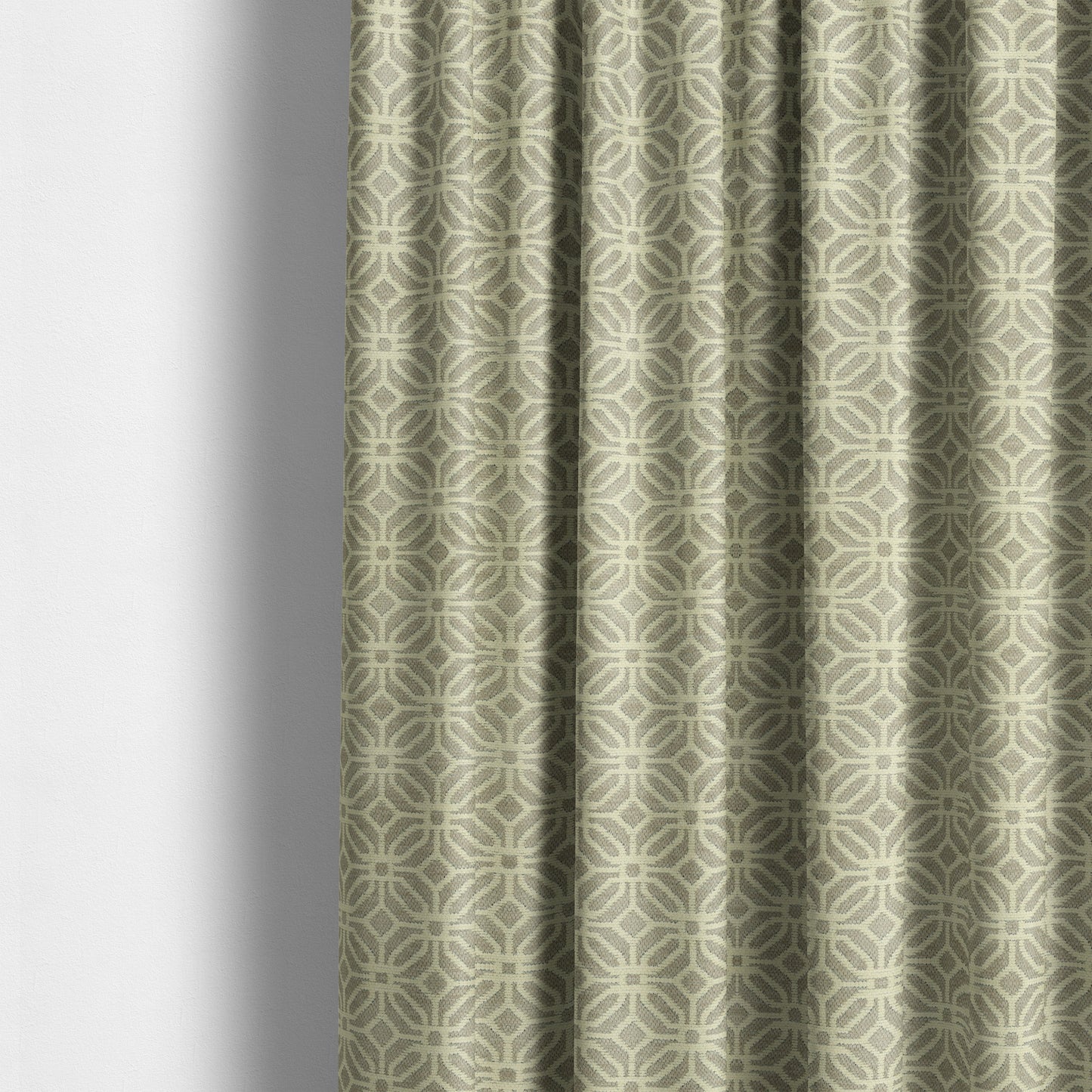 Grey Cream Colour Small Geometric Medallion Pattern Chenille Upholstery Fabric JO-795 - Made To Measure Curtains