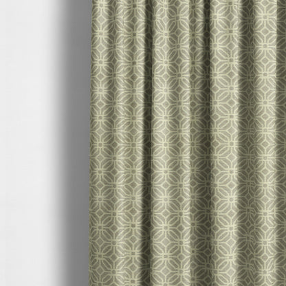 Grey Cream Colour Small Geometric Medallion Pattern Chenille Upholstery Fabric JO-795 - Made To Measure Curtains