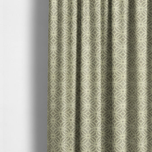 Grey Cream Colour Small Geometric Medallion Pattern Chenille Upholstery Fabric JO-795 - Made To Measure Curtains