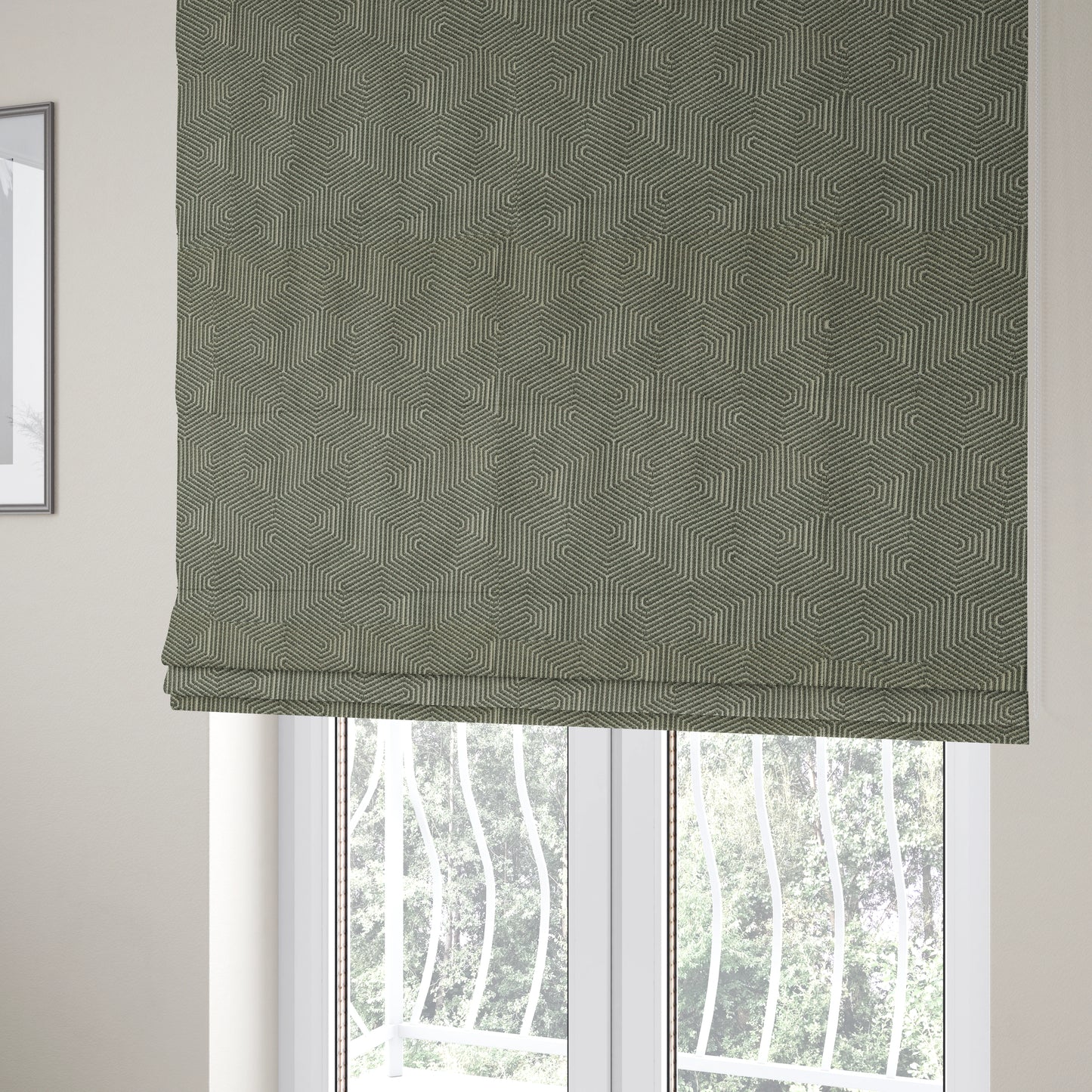 Geometric Maze Pattern In Grey Colour Chenille Jacquard Furniture Fabric JO-797 - Roman Blinds