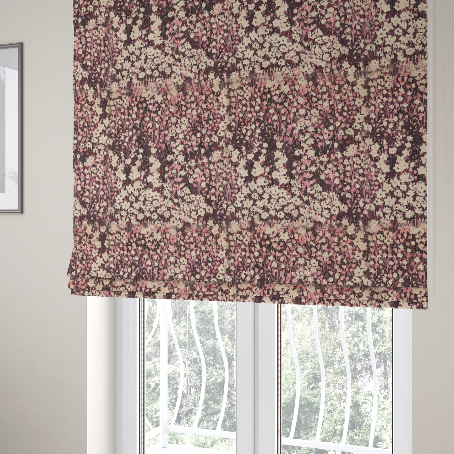 Garden Of Flowers In Abstract Pattern Purple Pink Pink Colour Chenille Fabric JO-798 - Roman Blinds