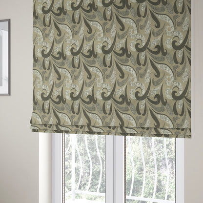 Beige Silver Grey Coloured Floral Pattern Soft Chenille Upholstery Fabric JO-80 - Roman Blinds