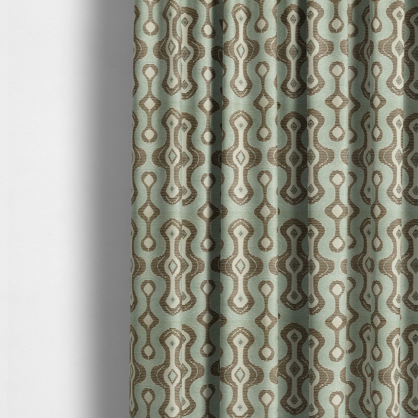 Geometric Modern Pattern In Blue Brown Colour Chenille Upholstery Fabric JO-803 - Made To Measure Curtains