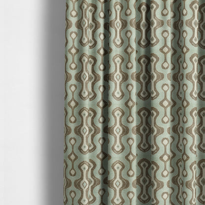 Geometric Modern Pattern In Blue Brown Colour Chenille Upholstery Fabric JO-803 - Made To Measure Curtains