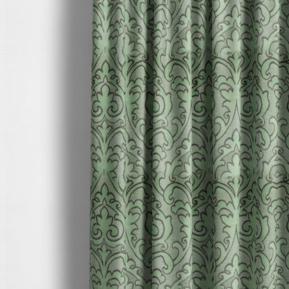 Traditional Damask Pattern In Green Grey Colour Velvet Upholstery Fabric JO-809 - Made To Measure Curtains