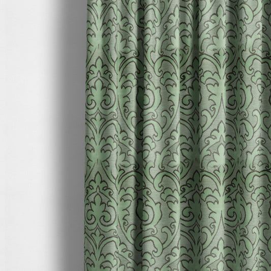 Traditional Damask Pattern In Green Grey Colour Velvet Upholstery Fabric JO-809 - Made To Measure Curtains