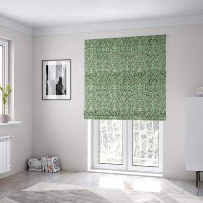 Traditional Damask Pattern In Green Grey Colour Velvet Upholstery Fabric JO-809 - Roman Blinds