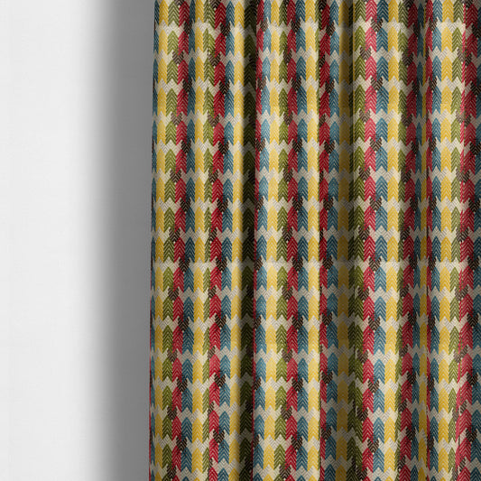 Ziani Geometric Chevron Stripe Pattern In Vibrant Green Pink Yellow Brown Blue Colour Velvet Upholstery Fabric JO-81 - Made To Measure Curtains