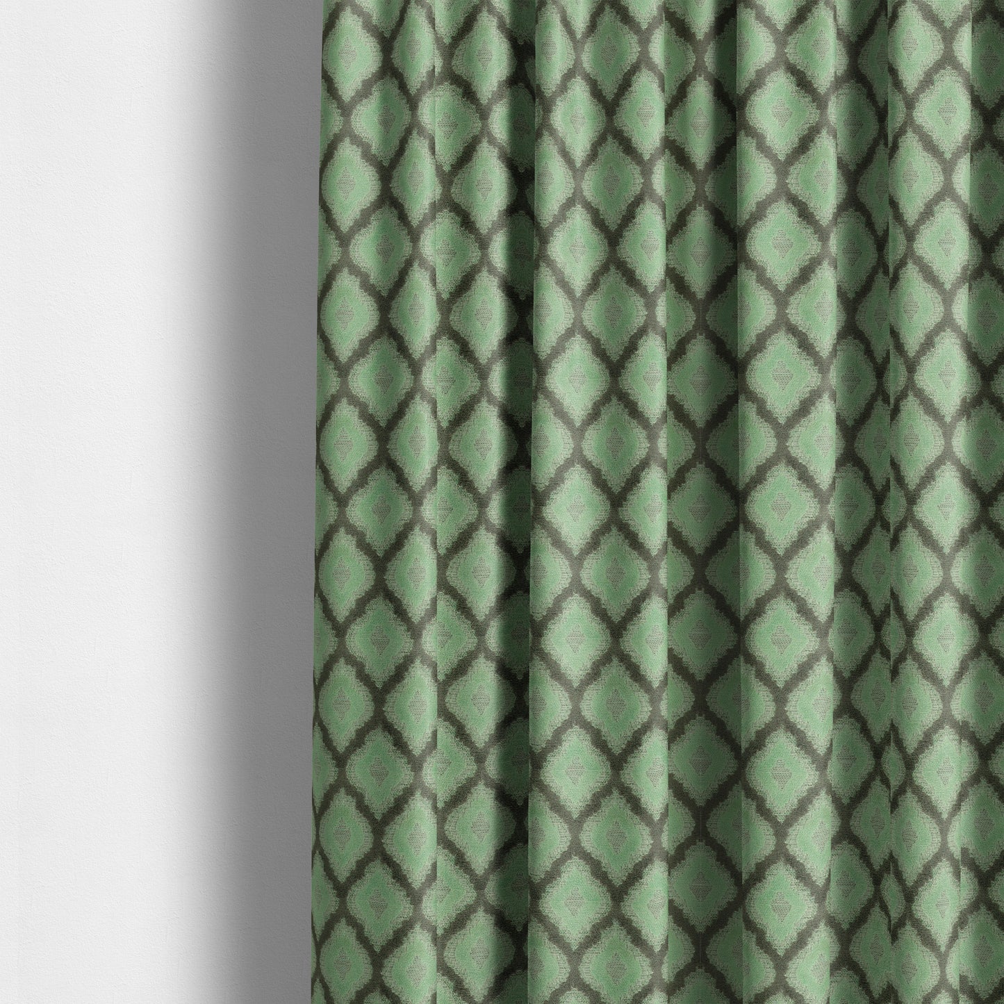 Geometric Uniformed Pattern In Green Grey Colour Velvet Upholstery Fabric JO-810 - Made To Measure Curtains