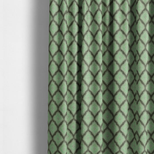 Geometric Uniformed Pattern In Green Grey Colour Velvet Upholstery Fabric JO-810 - Made To Measure Curtains