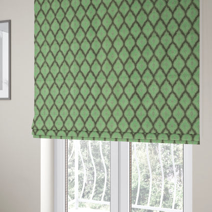 Geometric Uniformed Pattern In Green Grey Colour Velvet Upholstery Fabric JO-810 - Roman Blinds