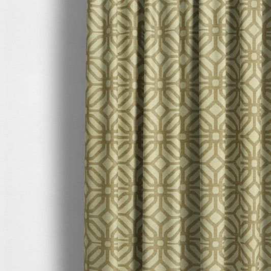 Brown Cream Colour Geometric Pattern Chenille Upholstery Fabric JO-815 - Made To Measure Curtains