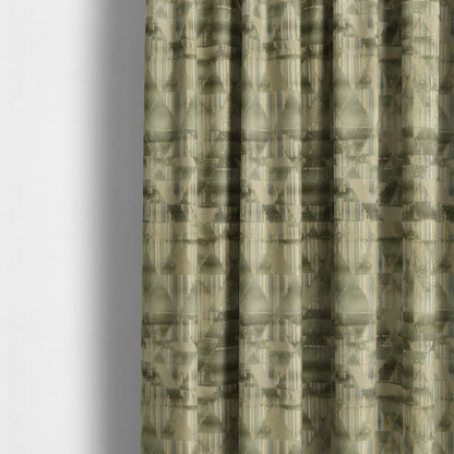 Triangle Modern Pattern In Green Brown Colour Velvet Upholstery Fabric JO-816 - Made To Measure Curtains