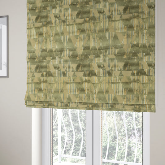 Triangle Modern Pattern In Green Brown Colour Velvet Upholstery Fabric JO-816 - Roman Blinds