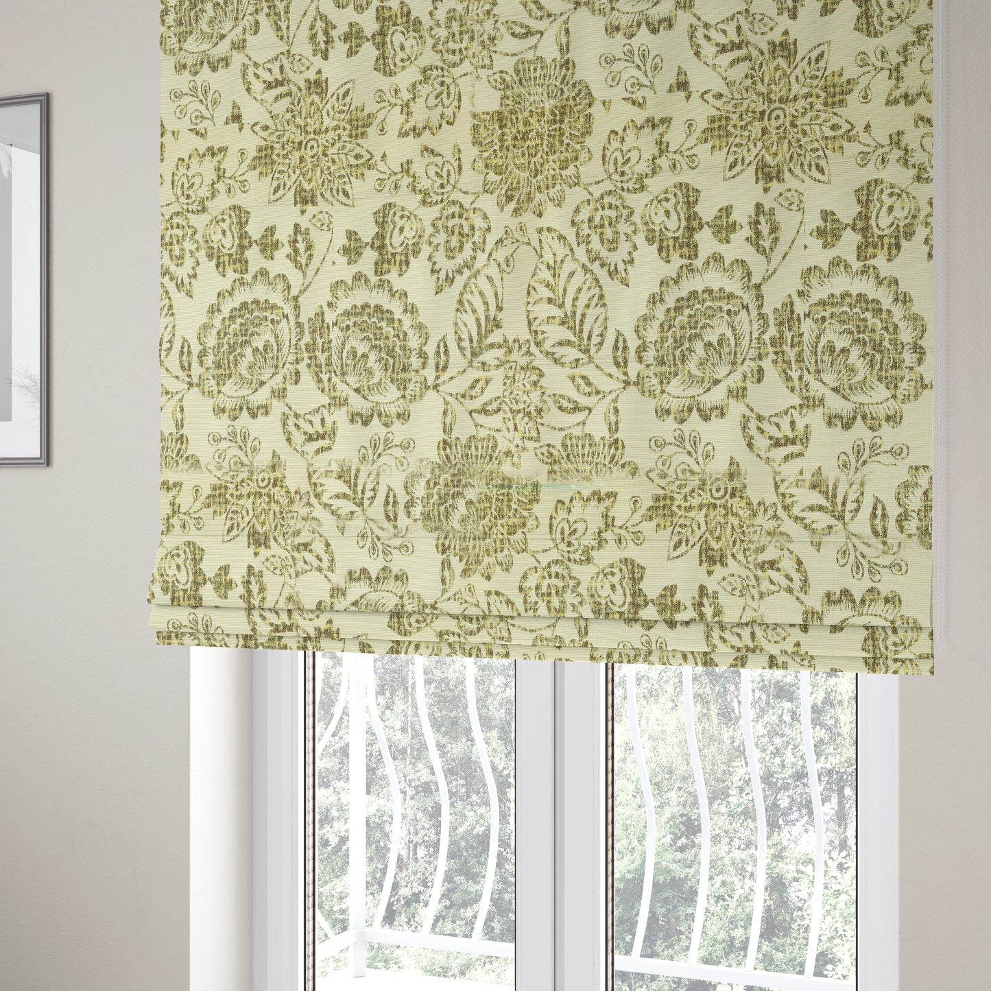 Floral Detailed Pattern In Green Colour Chenille Jacquard Furniture Fabric JO-817 - Roman Blinds