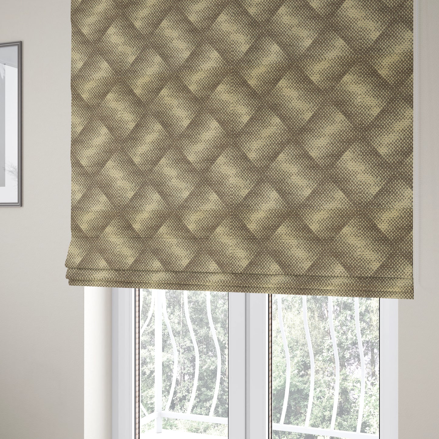 Cream Grey Colour Faded Square Dotted Pattern Chenille Upholstery Fabric JO-819 - Roman Blinds