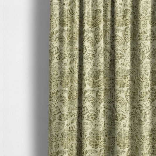 Floral Detailed Pattern In Green Colour Chenille Jacquard Furniture Fabric JO-820 - Made To Measure Curtains